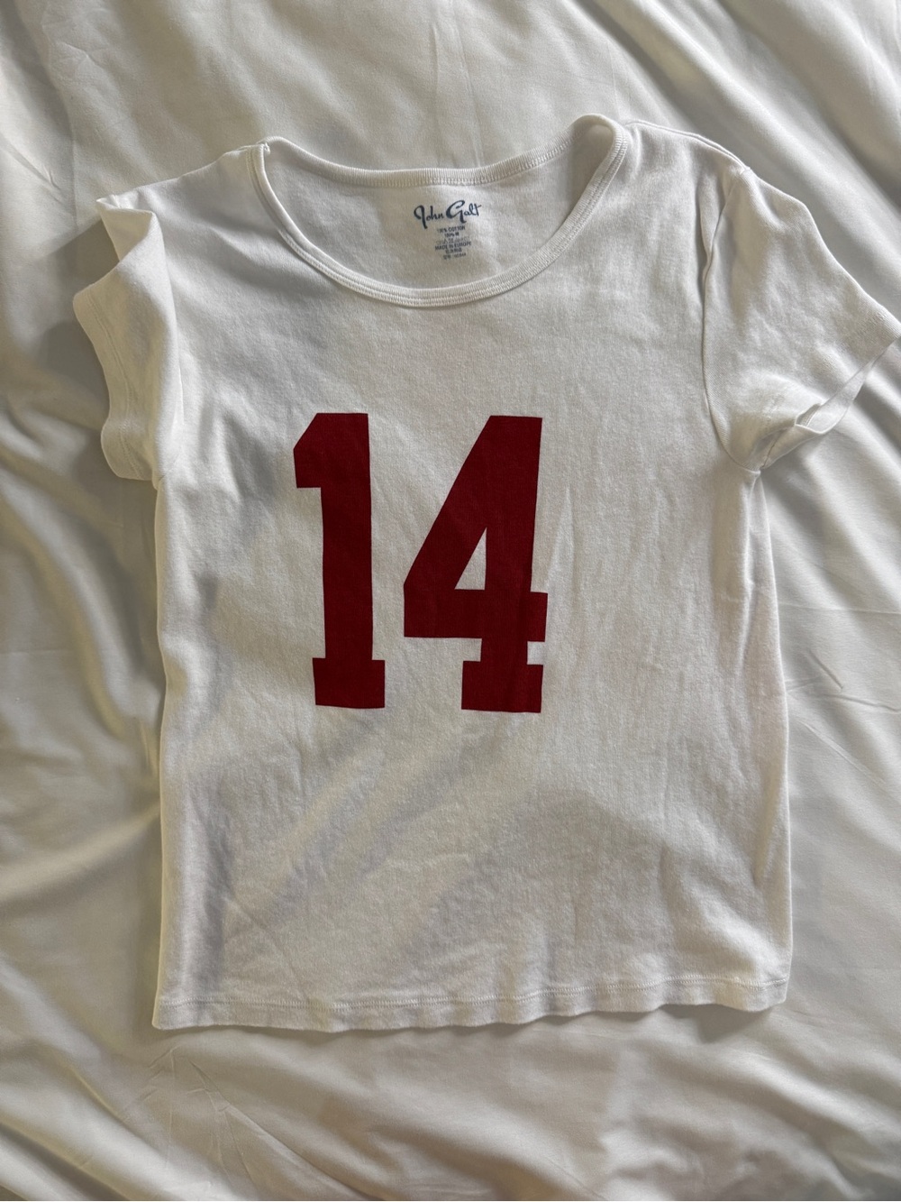Brandy Melville Hailie number 14 shirt - white with red graphic